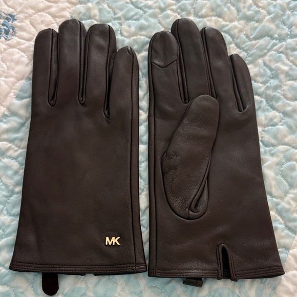 Michael Kors Dark Brown Leather Gloves - Picture 1 of 6